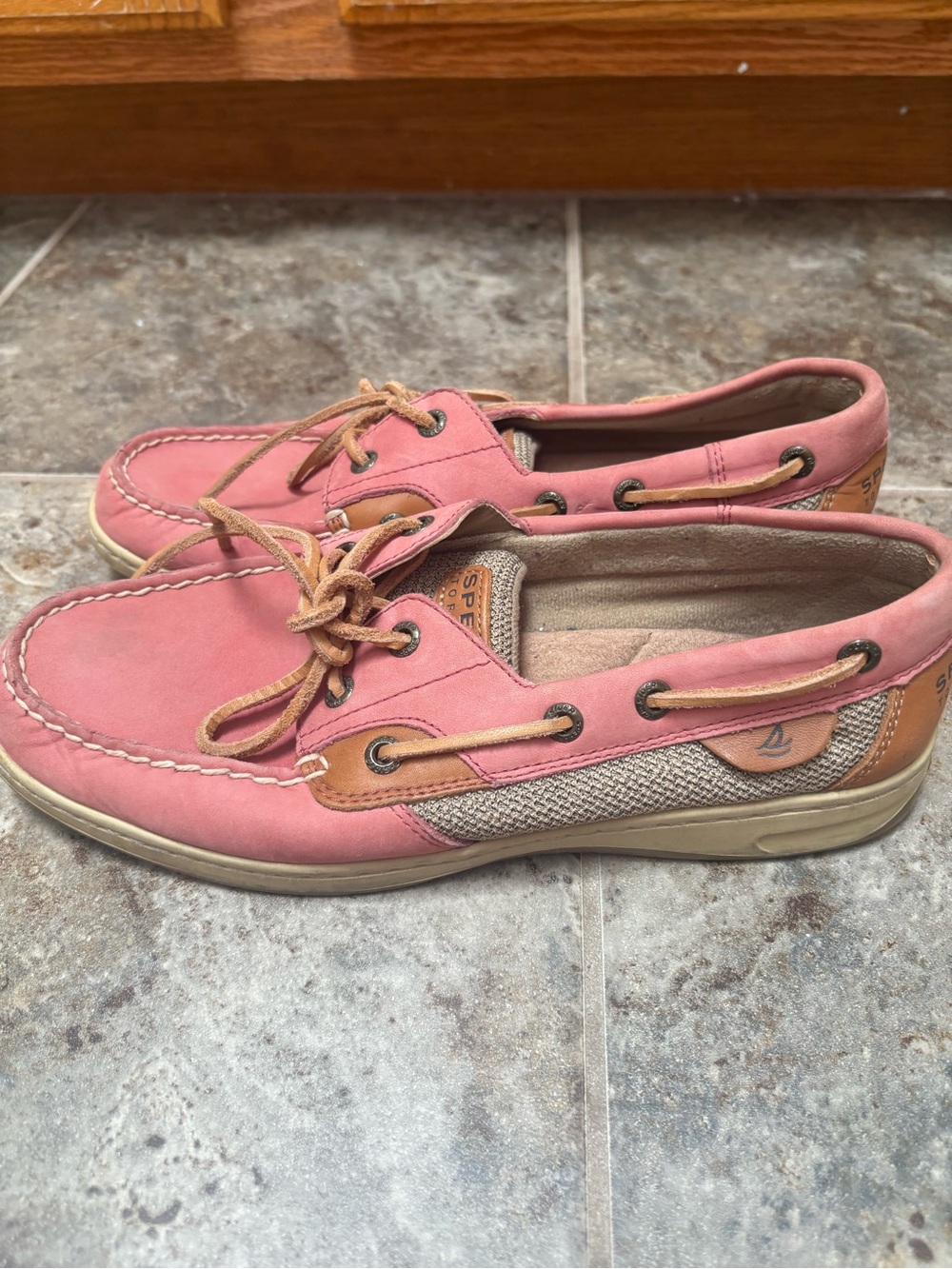 Sperry Coral-Style Pink and Tan Boat Shoes